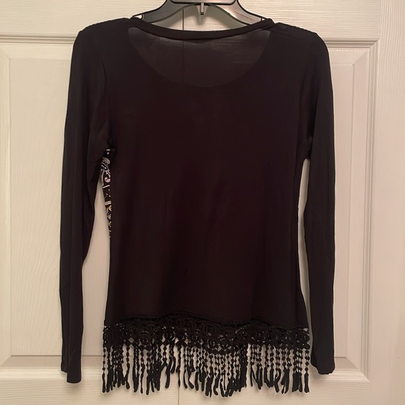 23 Love Street Elephant Print Long sleeve Top with Crochet Fringe Hemline - Picture 5 of 11